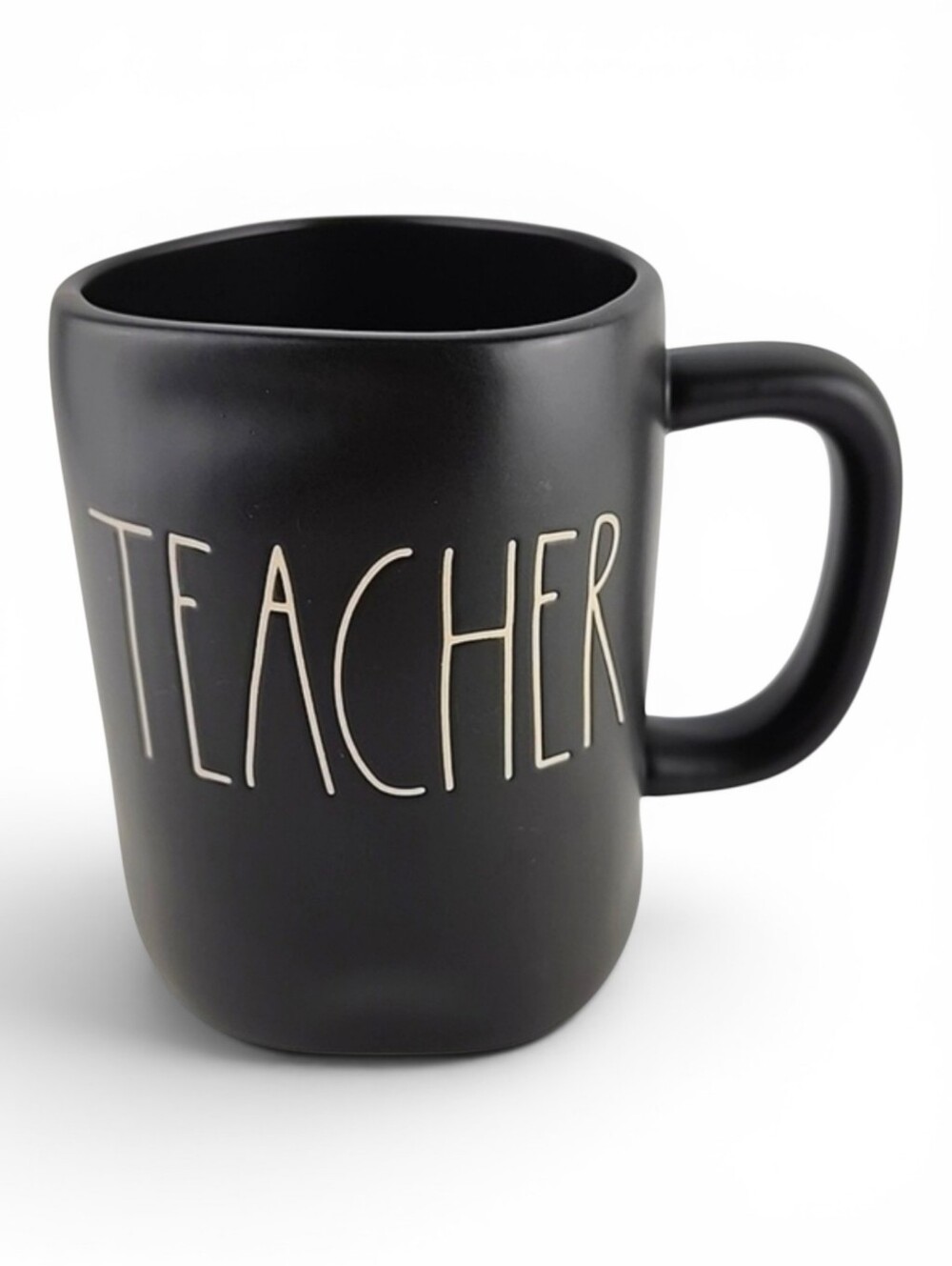 Rae Dunn TEACHER White Large Letter Flat Black Ceramic Artisan Mug